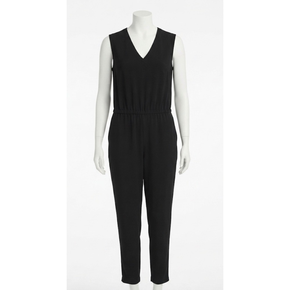 Eileen Fisher Minimalist Black Jumpsuit S Sleeveless Capsule Wardrobe V-Neck